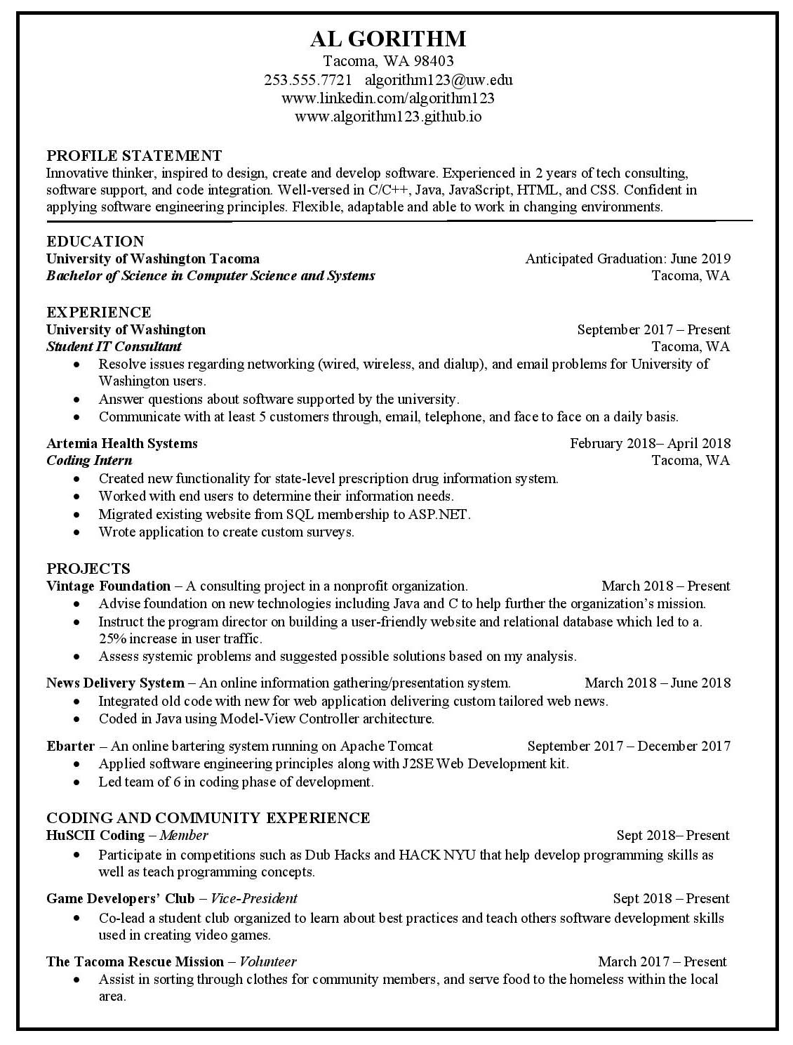 Image of example resume