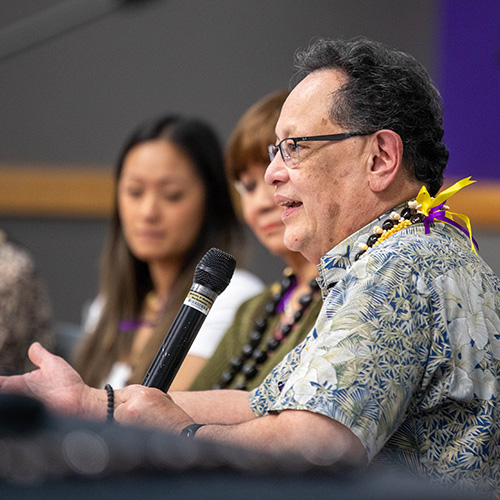 San Nicolas speaking at an AAPI THRIVE Project event in May. The event focused on AAPI mental health.