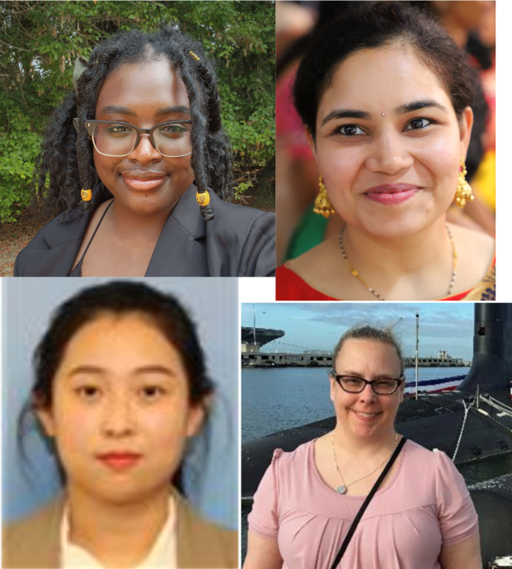 Photo of WIDS Ph.D. Student group. Top left: Nicole Guobadia. Top right: Sikha Pentyala. Bottom left: Yin Jin. Bottom right: Carla Peterson.