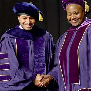 UW Tacoma Chancellor Sheila Edwards Lange and Ph.D. candidate Abdulrahman Salama.